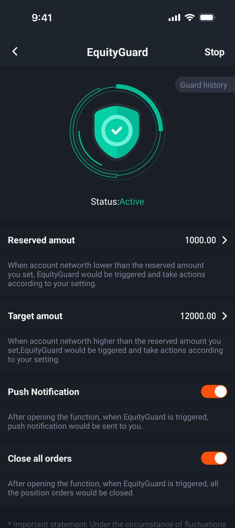 Separuh atas skrin perlindungan ekuiti Pocket Forex